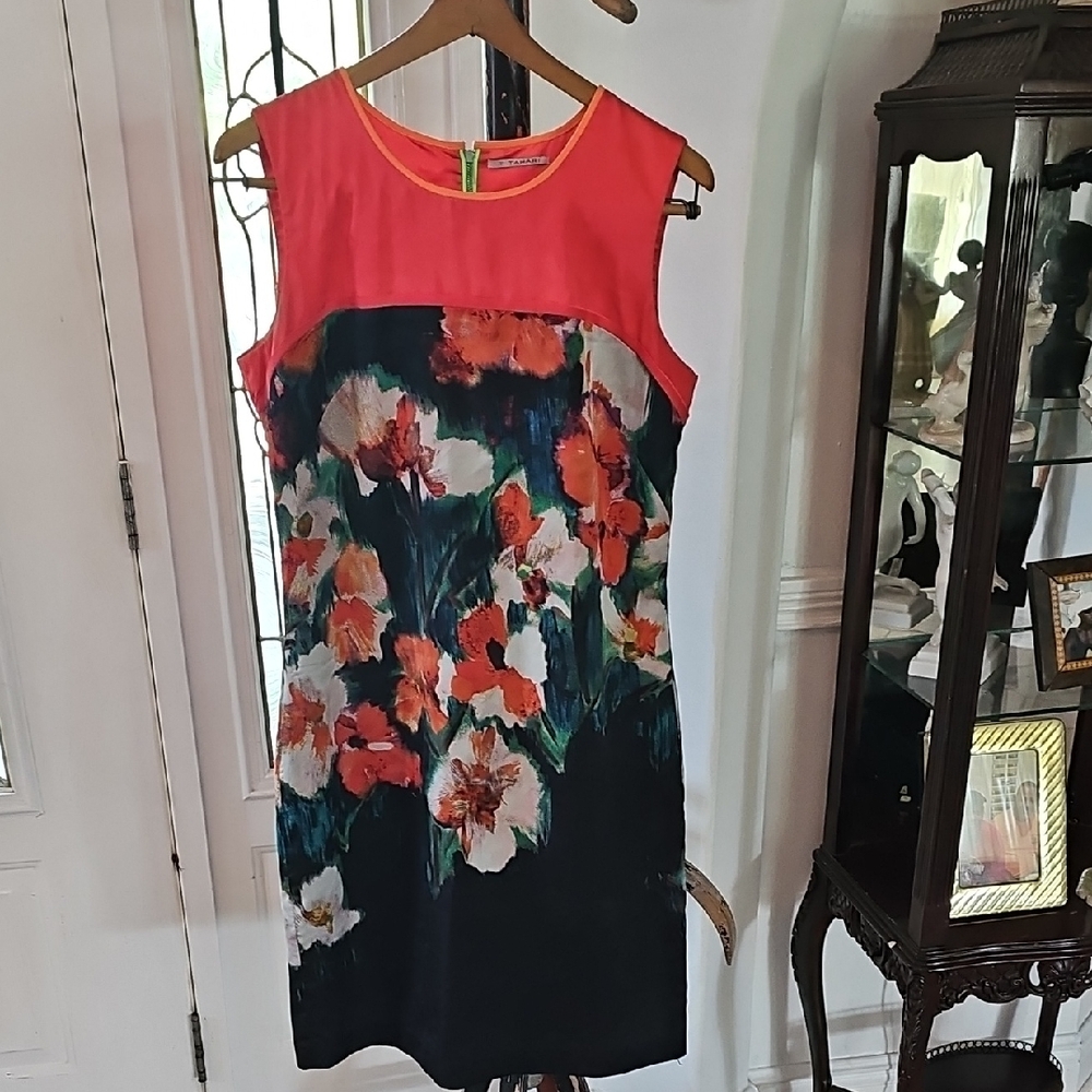 T Tahari Floral Midi Dress - Red and Black